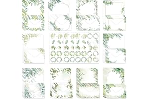 Inodiref 50 PCS Writing Stationery Paper with 50 PCS Envelops, Writing Paper and Envelopes Set, Elegant Eucalyptus Leaves Pattern Letter Writing Set for Wedding Festival Invitation Gifts(10 Sets)