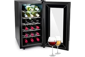 alpina Cave à Vin - 230V - 18 Bouteilles/50L - Température Réglable de 11°C à 22°C - Porte Vitrée et Éclairage Intérieur - Peu ou pas de Bruit - Noir