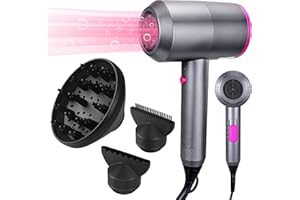 JIAABCHOMO Professional Hair Dryer 2000W Fast Drying Ionic Hairdryer with Diffuser Hairdryer with 2 Speeds, 3 Heating and Cool Button for Women Man Home Travel Salon Hair Styling, Grey