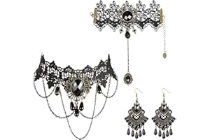 LOLIAS Halloween Collar Pulsera Pendientes Set para Mujer Encaje Negro Lolita Steampunk Vampire Victorian Gothic Christmas Costume Set de Joyería