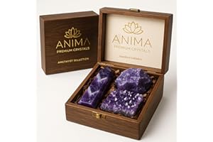 ‎ANIMA Anima Premium Amethyst Stein Set – Amethyst-Turm, Cluster und Rohkristall – Große Kristalle und Heilsteine in Holzbox – Ideales spirituelles Geschenk für Frauen zur Meditation und erholsamen Schlaf