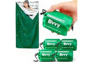 Deecam Sac de bivouac d'urgence 4 pièces, sac de couchage d'urgence, couverture de sauvetage, équipement de survie, protection contre le froid, sac de survie pour la randonnée, les voyages, les