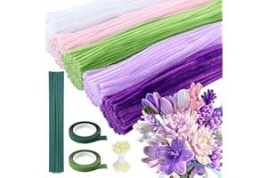 Niuny Fil Chenille 500PCS Cure Pipe Violet Chenille Loisir Creatif 5 Couleurs Pipe Cleaners avec Étamines Floratape et Tige Fleur Artificiel pour Fournitures de Bouquet de Fleurs et de Décoration DIY
