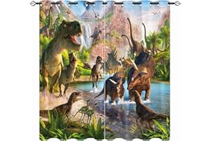YUANZU Rideaux de Dinosaures - Enfants garçons Jungle Animaux Dino Motif imprimé oeillet Noir obscurcissement Salle Rideaux de fenêtre pour Chambre à Coucher 2 Panneaux W75cm x D166cm