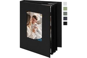 Remowith 6x4 Photo Album Slip in 24 Pockets, Linen Fabric Cover Photo Book with Customisable Cover Window, Acid-Free Slip-in Pockets for Family, Travel, Baby & Memory Storage,Black