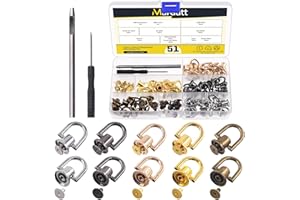 Mardatt 102Pcs D Ring Rivets with Hole Punch and Screwdriver, 5 Colors 360 Degree Rotation Ball Studs Rivets Ball Post Head Buttons Stud Screw Buttons Rivets for DIY Leather Purse Hardware