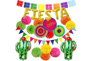 ZERODECO Cinco De Mayo Decorations, Multicolor Fiesta Tissue Pompoms Paper Flowers with Paper Fans Garlands String and Triangle Bunting Banner Hanging Swirls for Birthday Fiesta or Mexican Party
