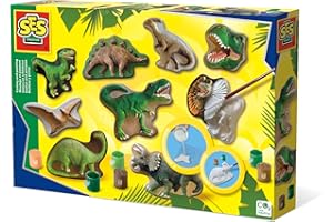 SES Creative | Dinosaurier Bastelset für Kinder | 2-in-1 Gipsgießen und Kratzbilder | DIY Set Kinder ab 5 Jahren | Kreatives Spielzeug | Geschenkidee | Auswaschbare Farben | Fördert Motorik