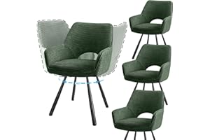 JIJIAN 4er Set Esszimmerstuhl Drehbar mit Armlehne, Drehbar 360°, Küchenstuhl, Moderner Polsterstuhl mit Stoffrückenlehne für Küche, Esszimmer, Schlafzimmer, Grün