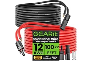 GEARit 12AWG Solar Extension Cable (100FT Black - 100Ft Red) Male to Female Solar Connectors with Adapter Tool Kit, Solar Panel Renewable Energy, 12 Gauge Pure Copper Extension Cord, 100 Feet