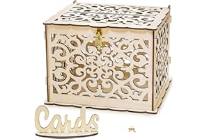 Okllen Holz Hochzeit Kartenbox mit Schloss und Kartenschild, Große Rustikale Hölzerne Kartenbox DIY Geld Umschlag Geschenkhalter für Hochzeitsempfang, Babyparty, Geburtstag, Abschluss, Gelb
