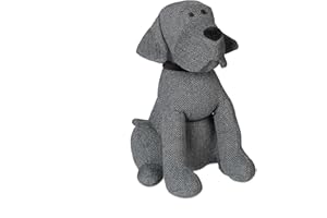 Relaxdays, Decorativo, Interior, 33 cm, Gris Tope Puerta Forma Perro, Tela con Relleno de Arena, Sujetapuertas Suelo, Saco Antiportazos, 28x17x19 cm, Poliéster