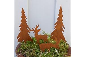 STORM'S GARTENZAUBEREIEN Gartenstecker Elch und Tanne 4er Set zum Stecken Rostdeko für Advent Weihnachten