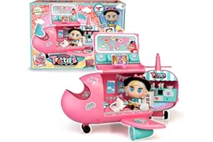 Trotties - Avión de Chiara, Avión Rosa de Juguete y Muñeca Mini, 20 Accesorios, Pegatinas y Varios Espacios y Modos de Juego, Desde 3 años, Famosa (TFT12000)