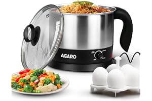 AGARO Esteem Electric Multipurpose Kettle 1.2L, 600W, with Stainless Steel Body, Egg Rack, Grill Rack, 3 Heating Modes & Rapid Boil Technology, Boiling Water, Tea, Coffee, Oats, Noodle, Soup, Black