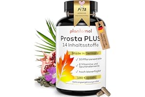 ‎PLANTOMOL 14-fach Komplex! PROSTA PLUS mit Weidenröschen Roggenpollen Granatapfel Sägepalme Kürbiskern Brennnessel - Prosta Kapseln hochdosiert - 3 Monatsvorrat