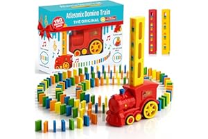 Atlasonix Domino Train Set - 160 Pcs Dominoes for Kids, Domino Train Toy Machine - Prepares Your Domino Rally Experience Automatically for Boys and Girls Age 3-8,Red