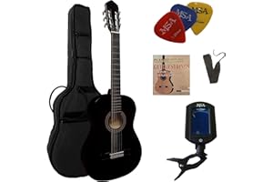 MSA. 4/4 GITARRE - KONZERTGITARRE IM SET - CLASSIC - SCHWARZ BLACK- DECKE LINDE - STIMMGERÄT - TASCHE - BAND - NYLONSAITEN - 3xPIKS