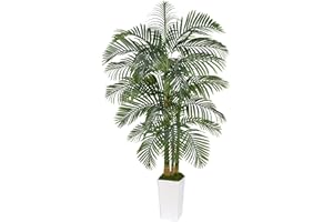 TXABL Golden Cane Artificial Palm Tree Indoor 7FT Outdoor Artificial Plants Tree with White Planter, Tall Fake Tropical Paradise Palm Trees for Living Room Patio Poolside Office Home Decor