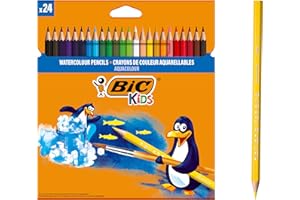 BIC Kids Aquacouleur Crayons de Couleur Aquarellables (Effet Peinture) - Couleurs Assorties, Etui Carton de 24
