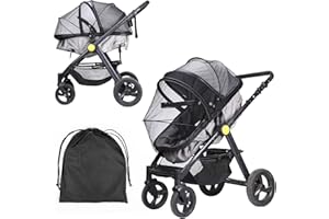LIHAO Mosquitera Bebé Universal, Mosquitera Carro Bebé con Soporte, Mosquitera Cochecito con Bolsa de Almacenamiento, Silla de Paseo y Cuna de Viaje, Lavable a Mano, Negro