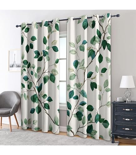 Vorhänge Grüne Blätter Grüne Blätter Vorhänge 2er Set – Blickdicht & Thermoisolierend, Ösen-Gardinen Für Wohnzimmer & Schlafzimmer, 260x140 Cm, SZLYZM