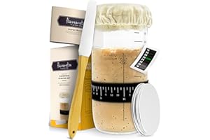 ‎FLAVEMOTION Flavemotion Sauerteig Starter Set - 600ml Gärglas mit Spatel u. Thermometer - Brot Backen Zubehör, Sauerteig Glas, Fermentieren, Sourdough Starter Kit, Anstellgut Glas Behälter, Fermentierglas