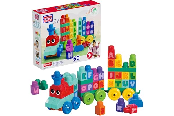 MEGA Bloks Le train des Lettres, jeu de blocs de construction, 60 pièces, jouet pour bébé et enfant de 1 à 5 ans, DXH35