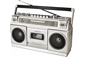 WISCENT Vintage Classic 80s Style Portable Boombox with Cassette Player Recorder, Bluetooth Boombox, AM/FM/SW Radio, Stereo Sound Speaker, USB/SD Card Slots (Sliver)