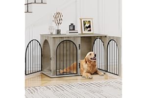 Hzuaneri 100cm Jaula para Perros, Mesa Auxiliar, casa Moderna para Perros, Jaula Perro Grande para Casa de Madera, dúplex para Animales, 3 Puertas, Puerta arqueada, 60 x 100 x 63 cm, Marfil Claro