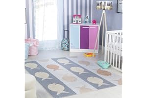 Surya Fish Kids Rug - Childrens Rugs for Bedroom, Animal Rug for Bedrooms, Area Carpet for Kids Room, Nursery or Playroom - Baby Bedroom Accessories for Boys & Girls, Cream, Grey, Orange, 80x150cm