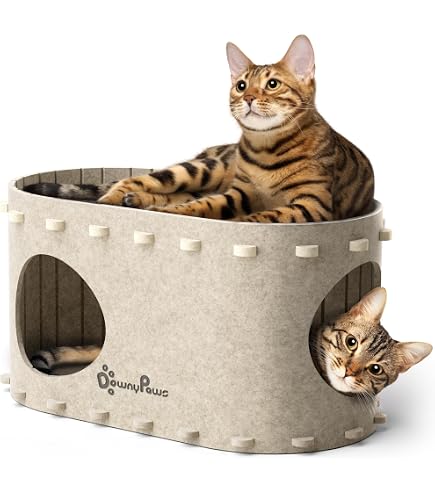 2-stöckiges Katzenhaus Aus Filz – 52x32x31 Cm, Mit Kratzbrett, Warm & Weich Für Katzen & Kleine Hunde
