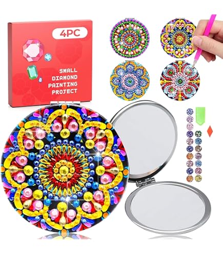 5D Mandala Diamond Painting Spiegel Bastelset – DIY Kosmetikspiegel Mit Strass, 20 Cm Durchmesser, Inkl. Zubehör