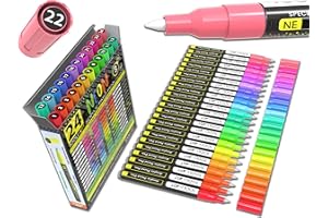 TOOLI-ART 24 fluorescencyjne markery akrylowe fluorescencyjne, z bardzo cienką końcówką 0,7 mm, do malowania na szkle, kubków, drewna, metalu, płótna, projektów DIY, nietoksycznych, szybkoschnących