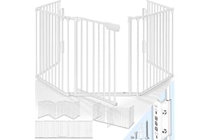 KIDUKU® Barrera de Seguridad 420 cm para Niños y Mascotas | Reja de Protección de Metal - Premontado | Rejilla Protectora Metálica Plegable con Puerta | 7 Paneles