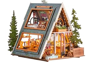 ROBOTIME Model Kits for Adults to Build, A-Frame Cabin Diy Miniature House Kit, Wooden Dolls House Ages 14+ Years, Home Decor Gifts for Women & Men