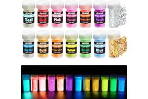 Poudre Lumineuse, JEMESI 12 Couleurs Lumineuse Pigments de Couleur Phosphorescents, Fluorescent Poudre pour la Peinture, les Ongles, le Bricolage, la Résine époxy, le Visage, le Corps-12 x 20g