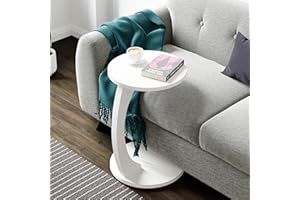 [en.casa] Tavolino da Divano (AxØ) 56 x 38 cm Tavolino Basso a Forma di C - Consolle con 4 Rotelle e Piano Rotondo - Bianco