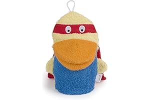 Isabelle Laurier - Gant de Toilette Amusant pour Enfant 100% Coton - Gant de Bain éponge pour bébé - Modèle Super-Héros, Bleu, Jaune