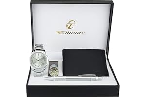 BELLOS Cofanetto regalo orologio da uomo – lampada LED – portafoglio – penna, argento, 42, bracciale, argento, 42, Bracciale