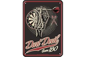 Lobo Negro Plaque décorative en tôle pour Joueurs de fléchettes Dart Devil Score 180 Taille env. 20 x 30 cm.