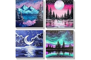 MOGTAA Framed Paint by Numbers for Adults Kids 4 Pack, Landscape Paint by Numbers for Kids Ages 8-12, Kids Paint by Number Kits on Canvas, DIY Tree Oil Painting Kits for Home Decor (8x8inch)