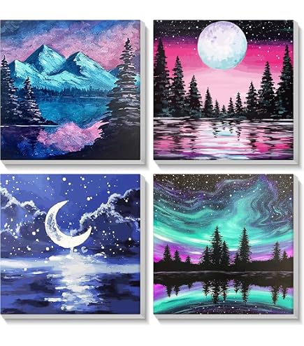Lot De 4 Kits De Peinture Par Numéros Pour Adultes Avec Cadre