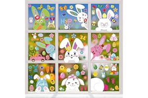 GOMANCHE Easter Window Sticker, Double Sided Easter Window Clings Bunny Egg Glass Door Decals for Office School Home Party Decoration Supplies
