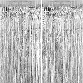 2 Silver Metallic Curtains, Foil Curtain, Tinsel Fringe Decoration Background for Birthday Party Weddings