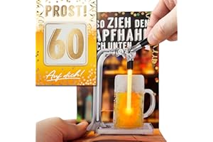 bentino 3D Pop Up Beer Cone Birthday Card - Spectacular Effect with Moving Tap - 60th Birthday Card