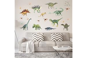 olyee Forest Dinosaurs Wall Stickers, Colourful Dinosaur Kids Baby Wall Stickers Decals Peel and Stick Removable for Nursery Bedroom Living Room Art murals Decorations