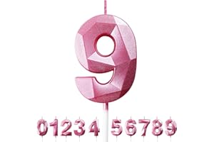 DERATTA Geburtstagskerzen Zahlen Kerze 9 Tortendeko 9. Geburtstag Mädchen Kerzen Geburtstag Rosa 0-9 Zahlen Geburtstagskerzen für Torte