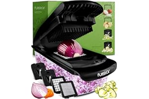 FULLSTAR Coupe Legumes Multifonctions - Spiraliseur et Decoupe Legumes Manuel - Coupe Legume Cube Oignon Carotte Concombre Tomates Fruits - Cuisine Accessoires (4-en-1 Noir)