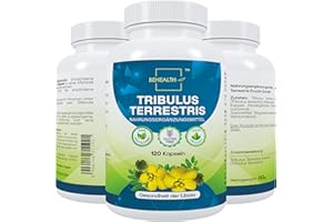 ‎BEHEALTH Bravol Tribulus Terrestris Kraft & Vitalität Nahrungsergänzungsmittel hochdosiert - Natürliche Testosteronunterstützung für Männer & Frauen, verbesserte körperliche Leistungsfähigkeit - 120 Kapseln